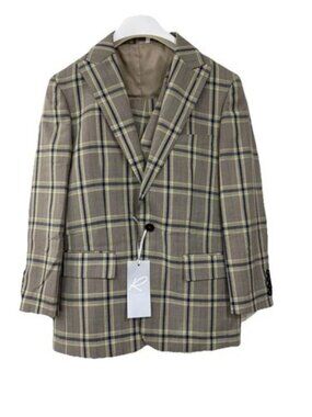 🔥 Rossi Man 3‑Piece Suit – Beige Plaid RM 1520  36 Short–Extra Short  Slim Fit